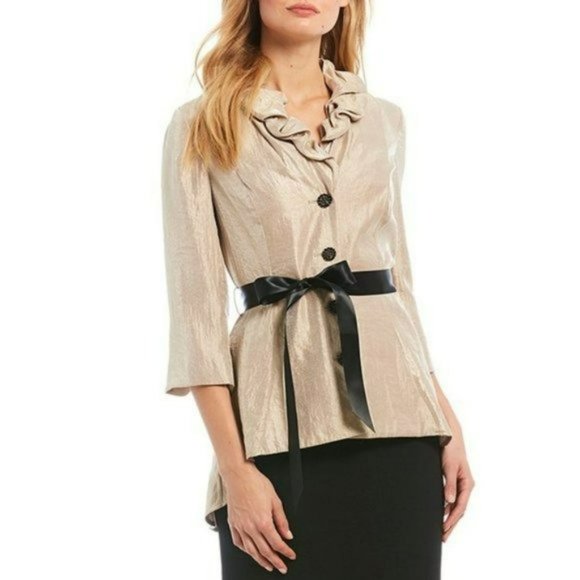 Adrianna Papell Jackets & Blazers - NWT Adrianna Papell Shimmer Ruffle Collar Tie Waist Button Front Top Blouse